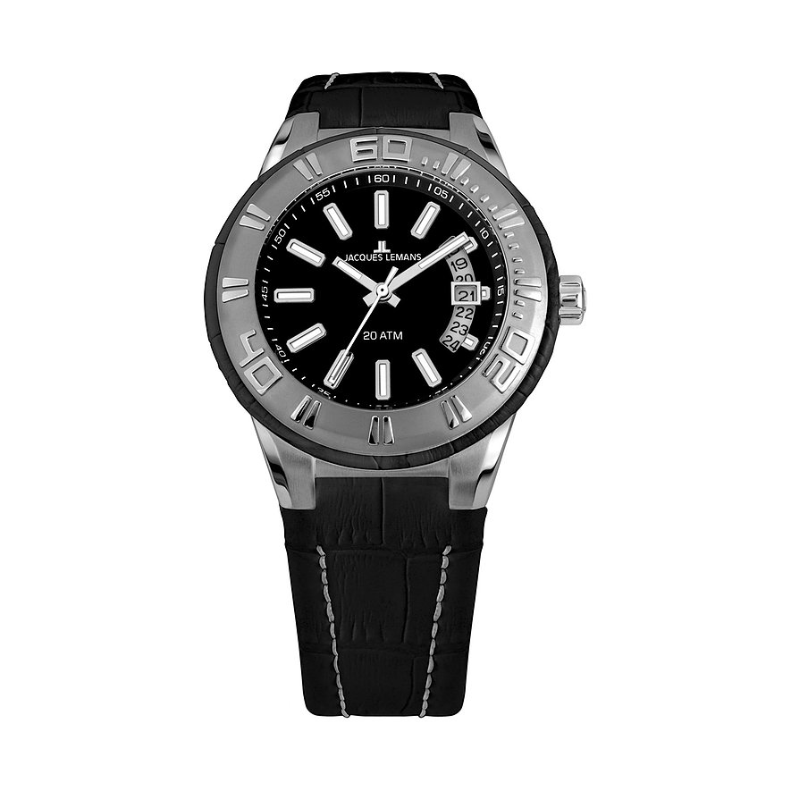2. Chance - Jacques Lemans Herrenuhr, Herren, Edelstahl, Armband: Leder, Quarz, analog