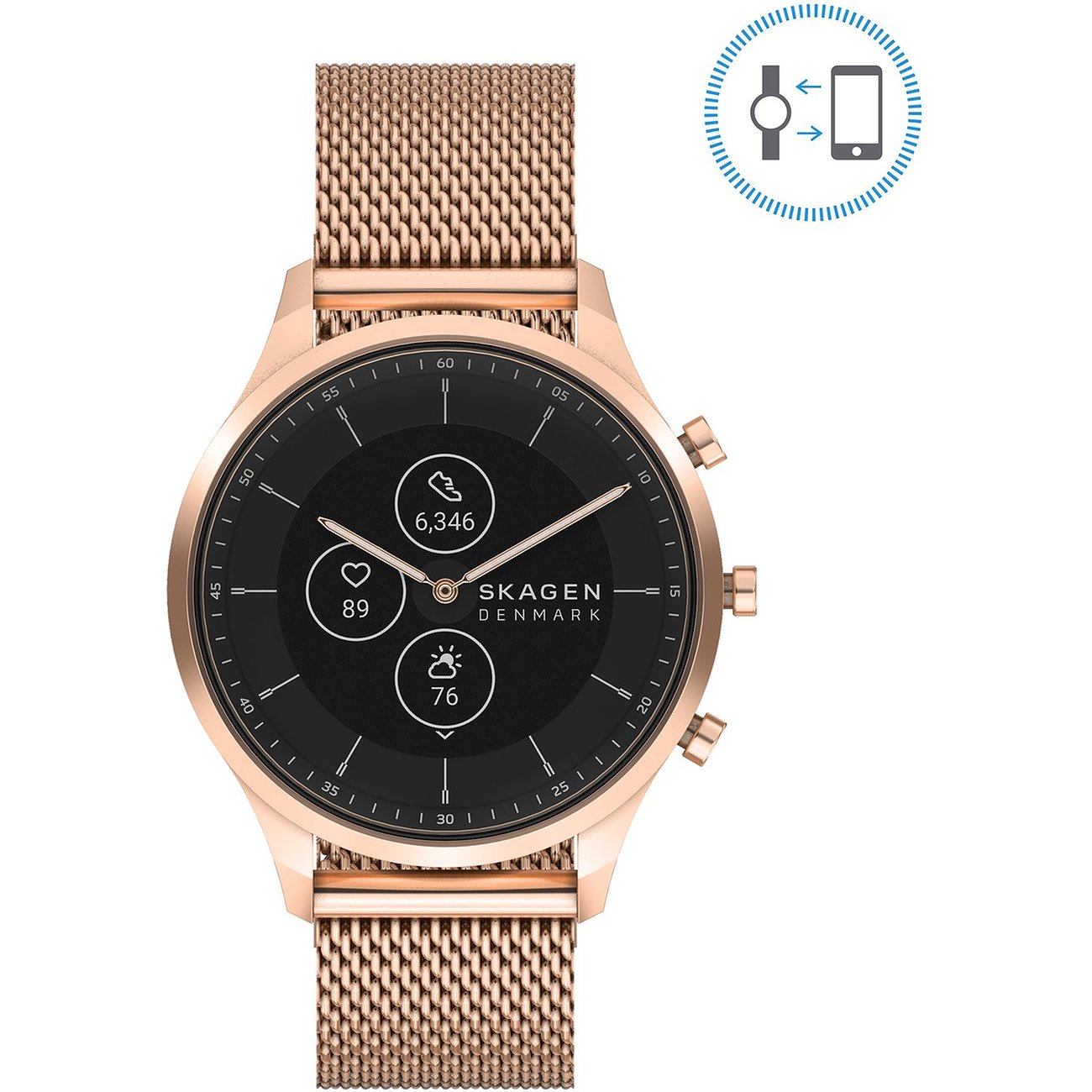 Skagen Connected Smartwatch mit Edelstahlgehäuse, analog/digital, mit Mesh-Armband.