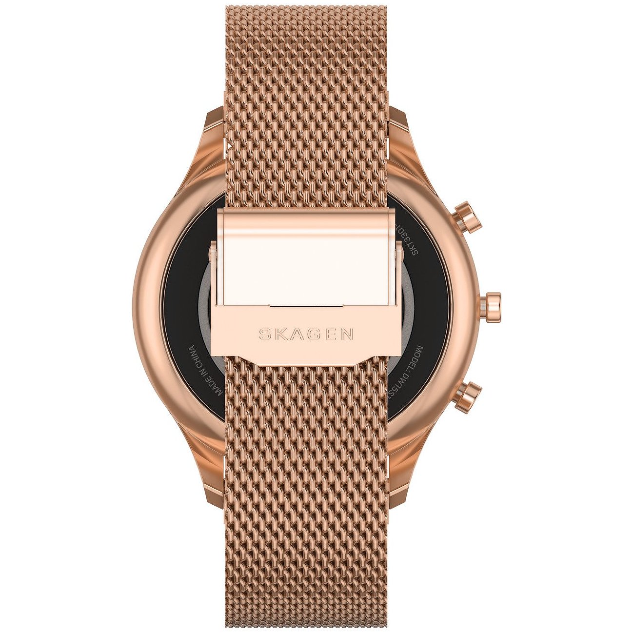 Skagen Connected Smartwatch mit Edelstahlgehäuse, roségoldfarbenes Mesh-Armband.