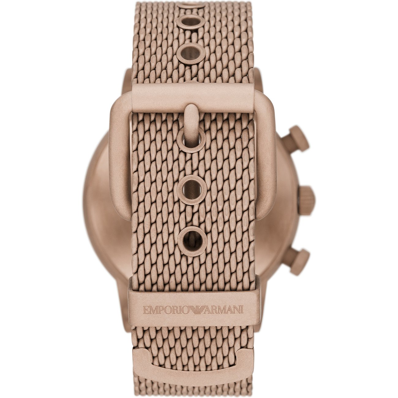 Emporio Armani Herrenuhr mit Edelstahlgehäuse und roséfarbenem Mesh-Armband.