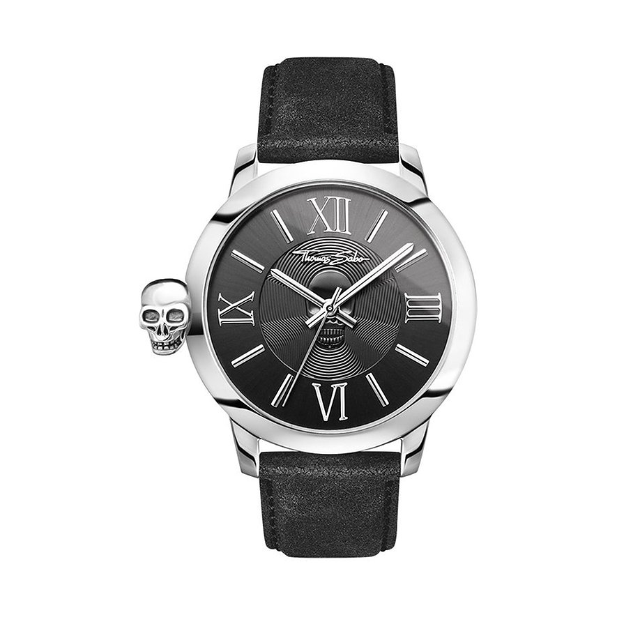 2. Chance - Thomas Sabo Herrenuhr WA0296-218-203-46 mm, Herren, Edelstahl, Armband: Leder, Quarz, analog