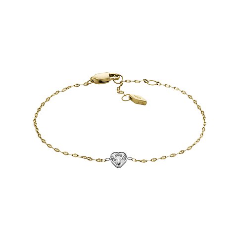 Bracelet Fossil pour femme en acier inoxydable avec une pierre de verre en forme de cœur.