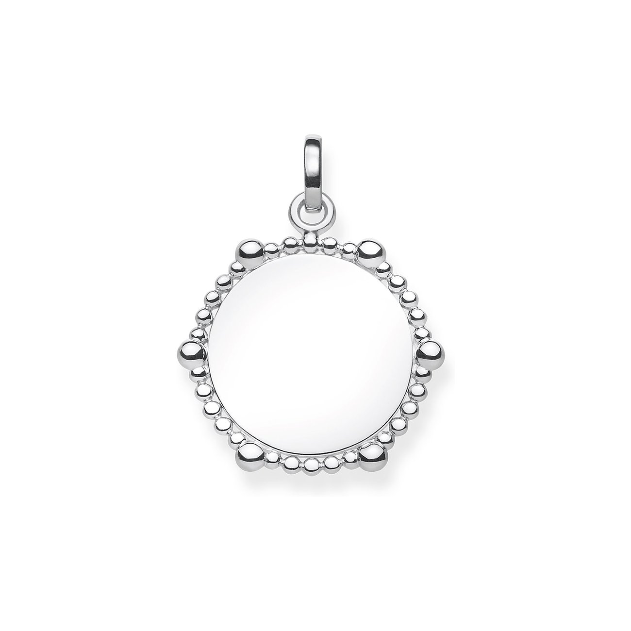 Thomas Sabo Silber-Anhängeschmuck in Form eines runden Medaillons mit einer detaillierten Perlenumrandung.