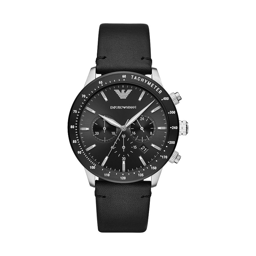 2. Chance - Emporio Armani Chronograph, Herren, Edelstahl, Armband: Leder, Quarz, analog