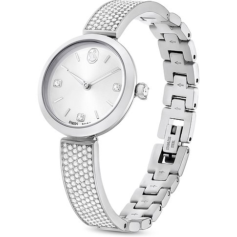 Swarovski dameshorloge van metaal met kristallen, analoog, zilverkleurig.