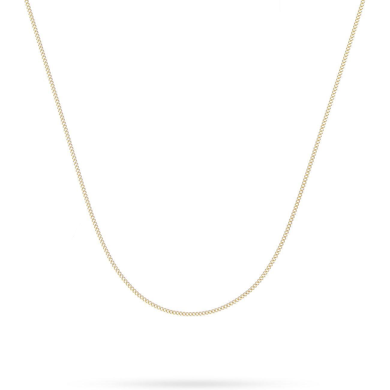 FAVS Halskette aus 375er Gelbgold, eine filigrane Kette, die elegant in einem Bogen über den weißen Hintergrund fällt.