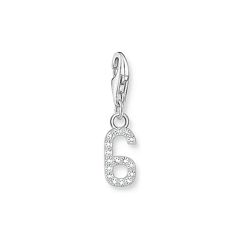 Thomas Sabo Charm vedhæng i 925 sterlingsølv, udformet som tallet "6", prydet med farvede zirkonia-sten.