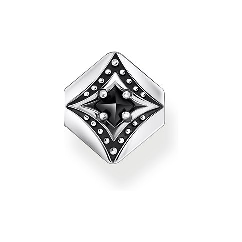 Thomas Sabo Ohrschmuck aus Sterlingsilber mit quadratischem schwarzem Zirkonia, umgeben von kleinen Kügelchen.