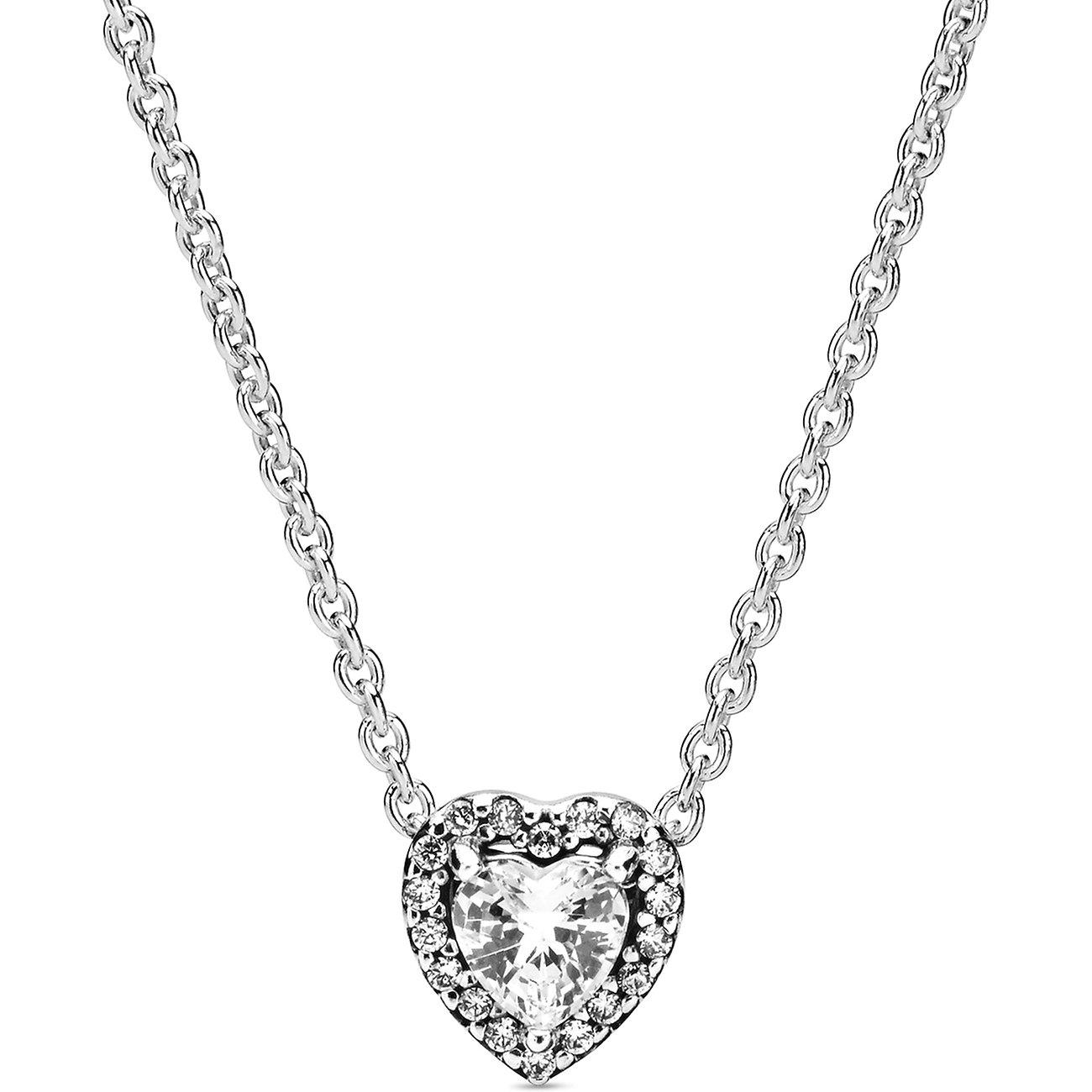 Pandora Halskette aus 925er Silber mit Zirkonia-Herzanhänger.