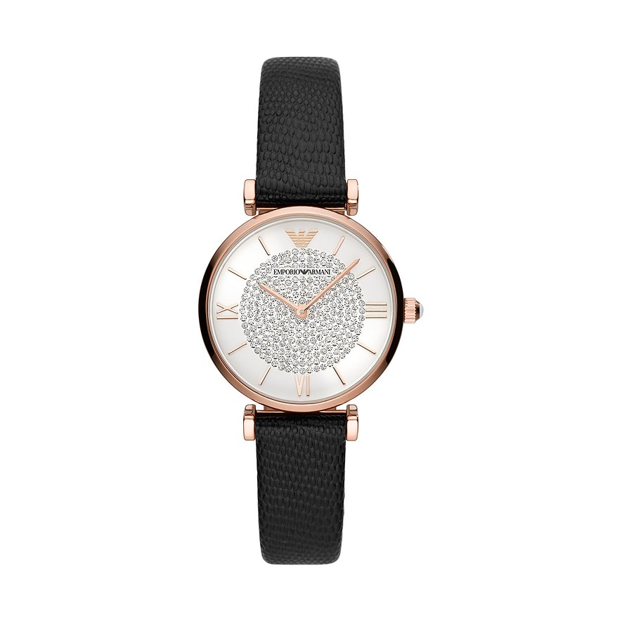 2. Chance - Emporio Armani Damenuhr, Damen, Edelstahl, Armband: Leder, Quarz, analog