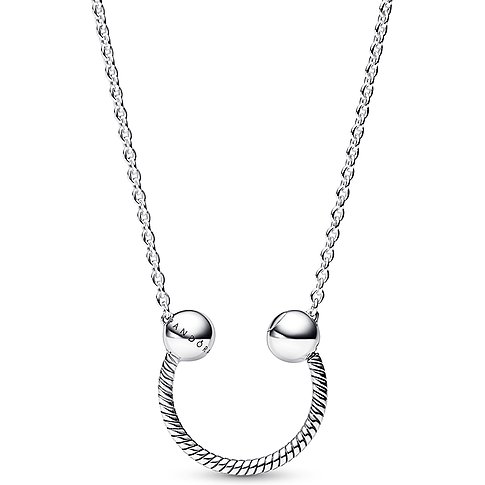Pandora Halskette aus Silber mit Kugel-Anhänger und gerilltem Design.