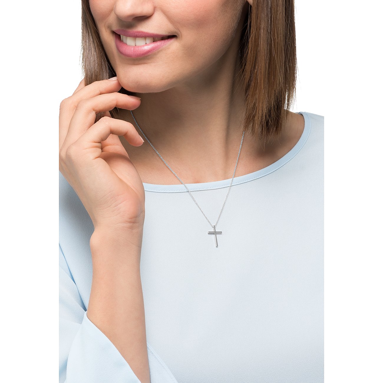 CHRIST Damen-Halskette aus 585 Weißgold mit Kreuzanhänger.