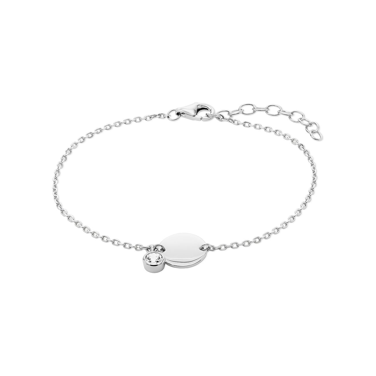 FAVS Armband aus 925er Silber mit Zirkonia und runder Gravurplatte.