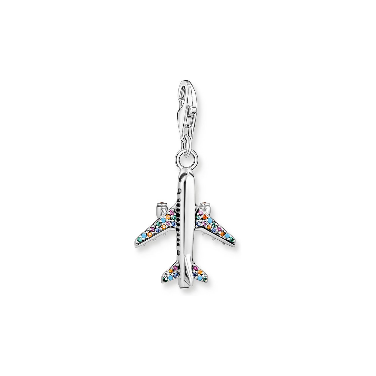 Thomas Sabo Anhänger aus 925er Silber mit bunten Zirkonia im Flugzeug-Design.