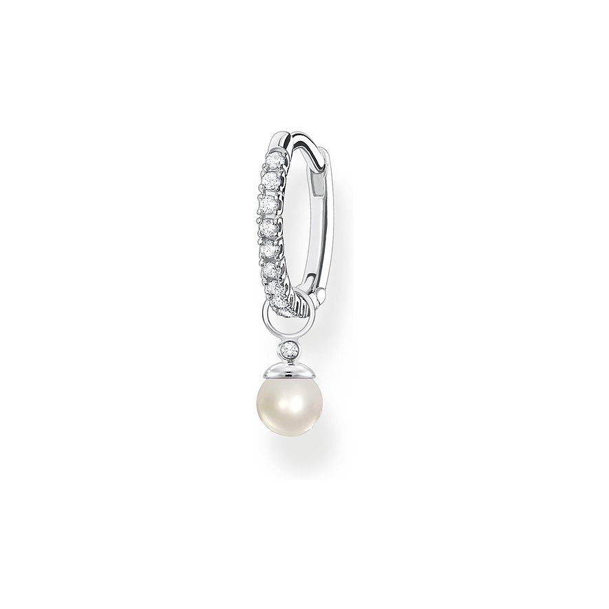 Thomas Sabo Ohrhänger aus 925er Silber, besetzt mit weißen Zirkonia, mit Perlenanhänger.