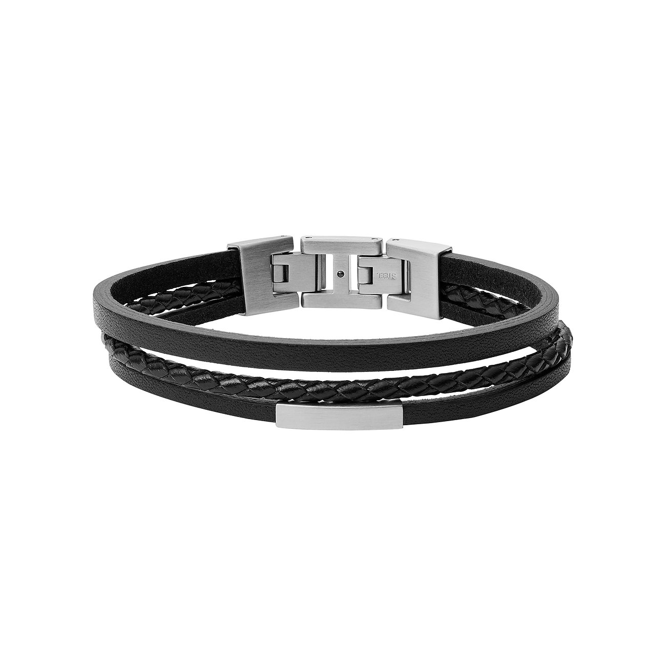 Fossil Armband aus Leder, zweireihig, mit Stahlverschluss.