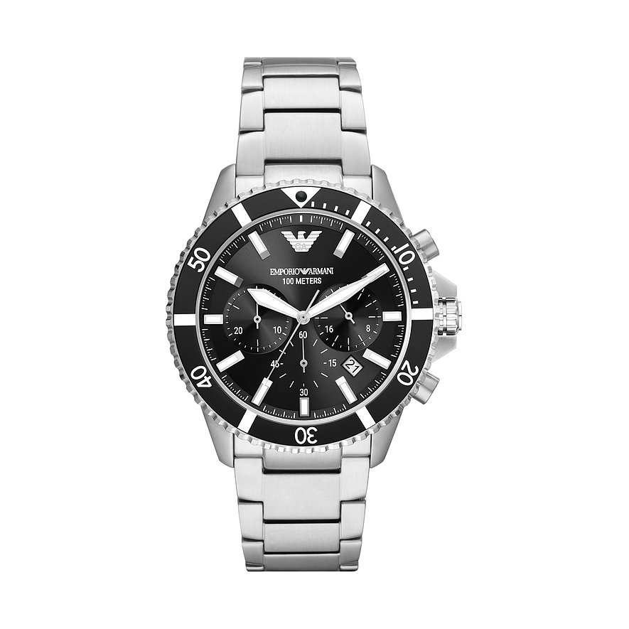 2. Chance - Emporio Armani Chronograph, Herren, Edelstahl, Armband: Edelstahl, Quarz, analog