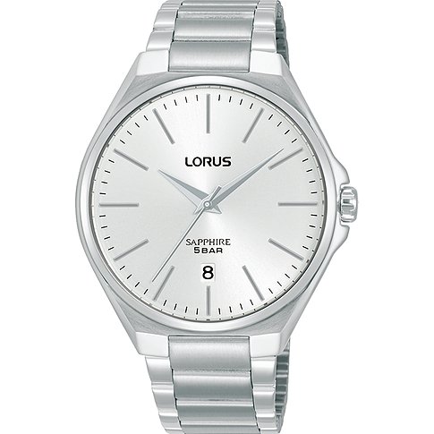 Montre Lorus pour homme avec boîtier en acier inoxydable, cadran argenté, analogique.