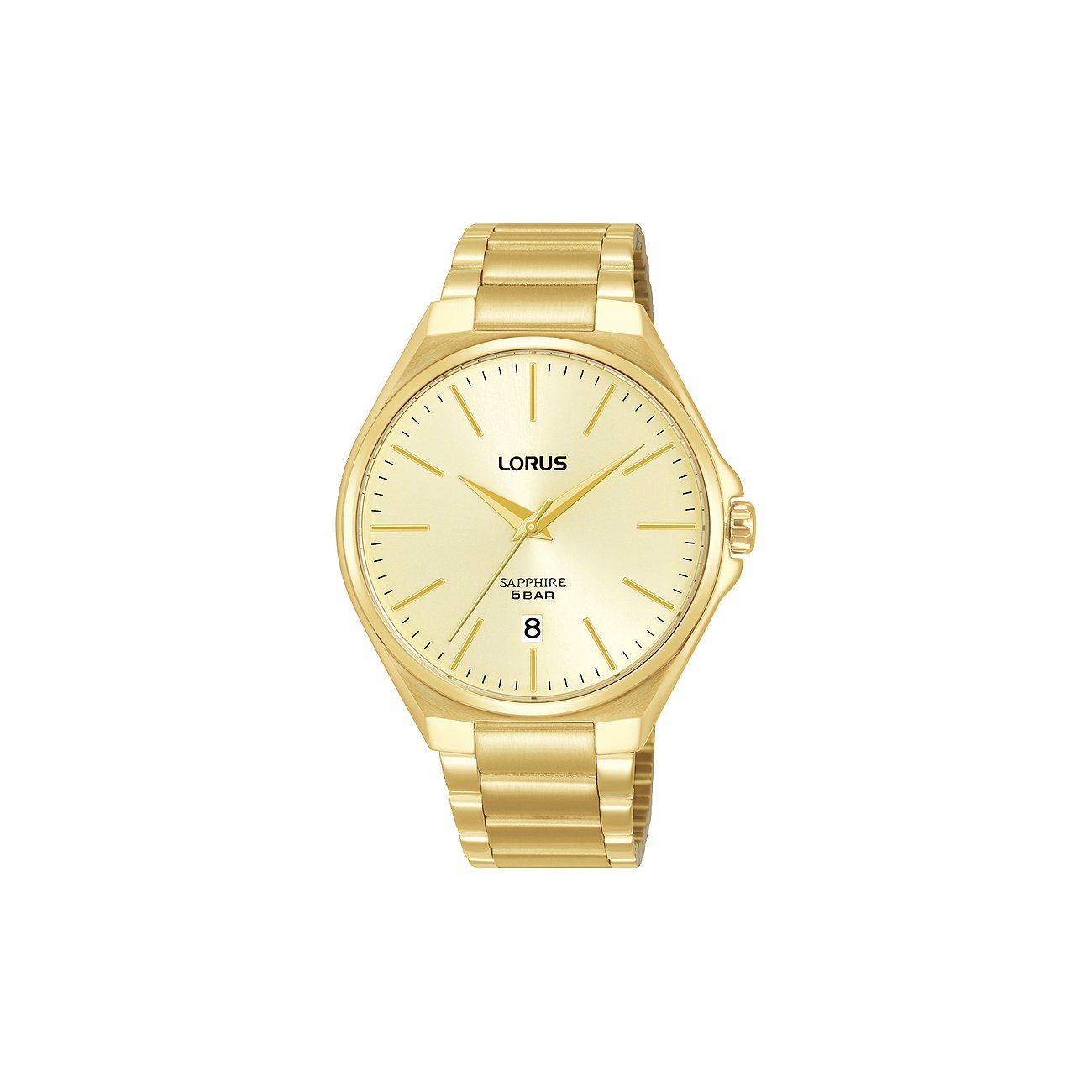 Montre Lorus pour homme avec boîtier en acier inoxydable, couleur or, analogique, avec affichage de la date.