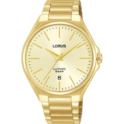 Montre Lorus pour homme avec boîtier en acier inoxydable, couleur or, analogique, avec affichage de la date.