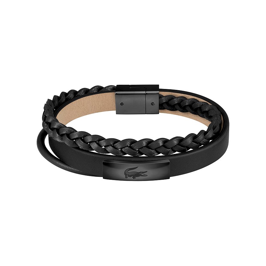 Lacoste Armband, Herren, Leder, Edelstahl, schwarz