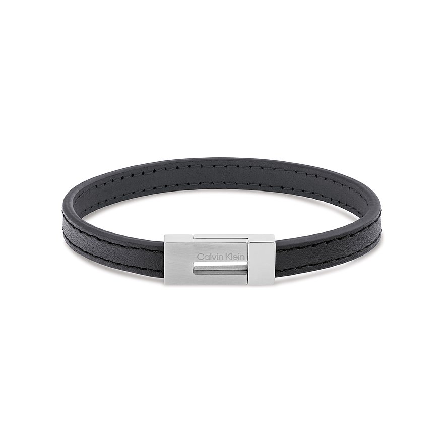 Calvin Klein Armband, Herren, Leder, Edelstahl, schwarz