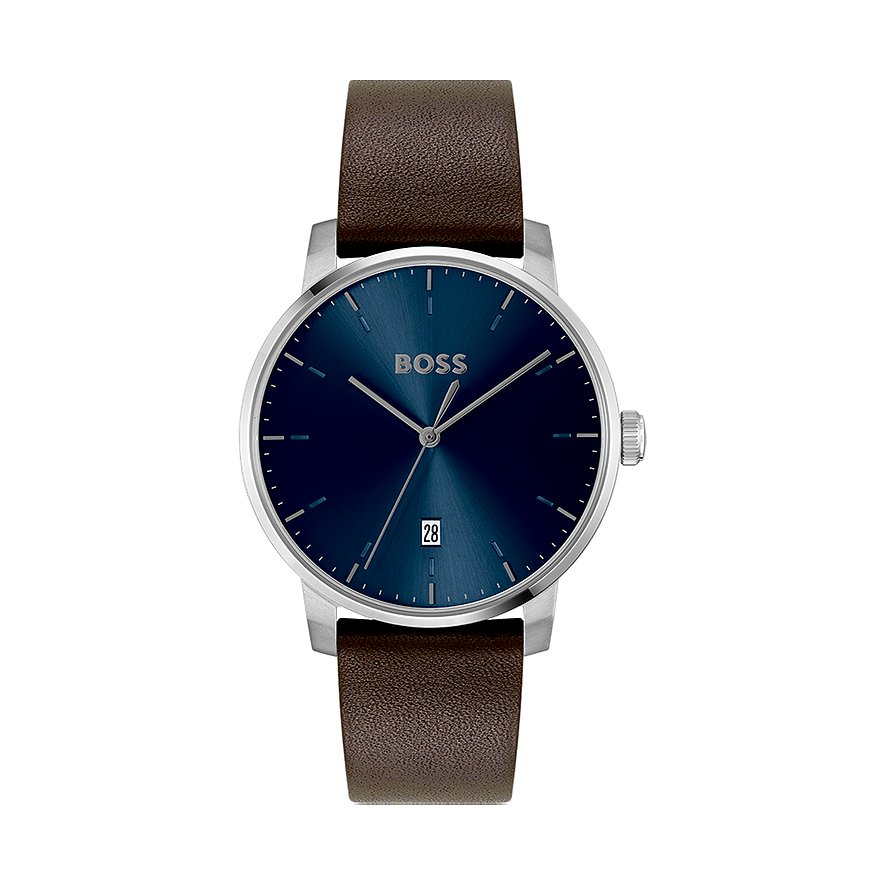 Boss Herrenuhr Dean 1514160, Herren, Edelstahl, Armband: Leder, Quarz, analog