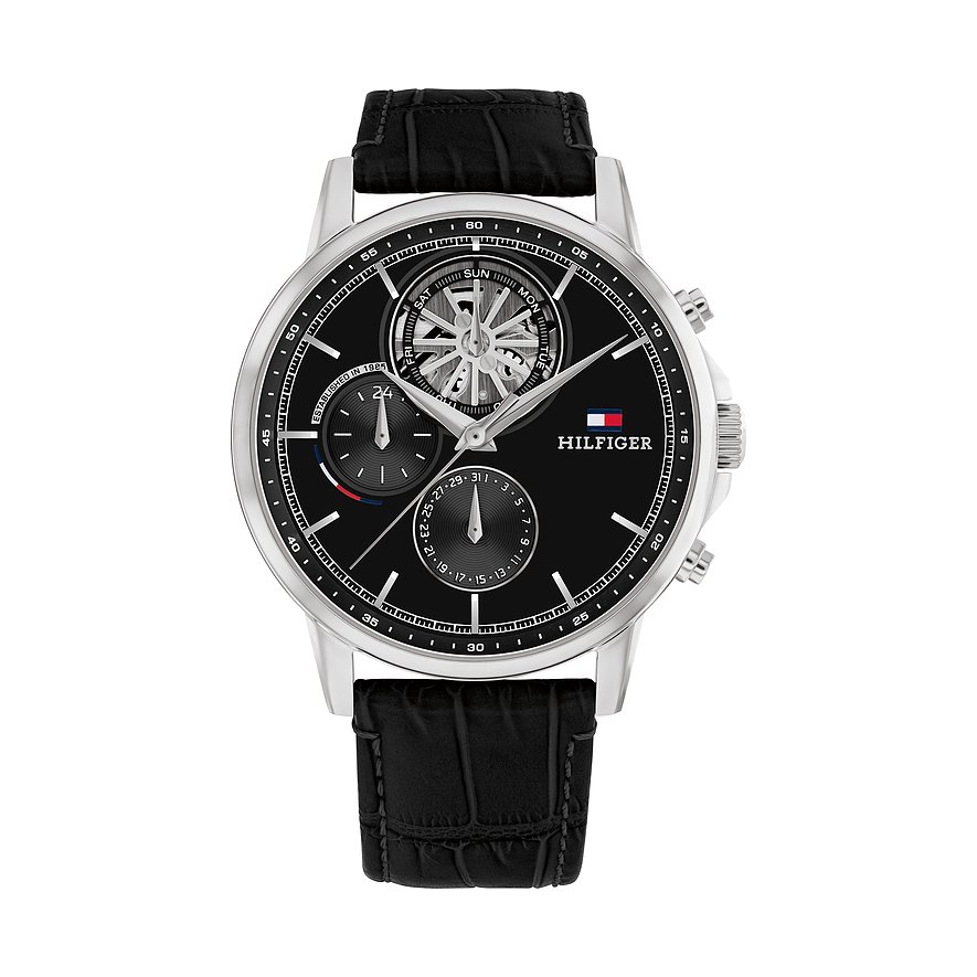 Tommy Hilfiger Herrenuhr Classic 1710605, Herren, Edelstahl, Armband: Leder, Quarz, analog