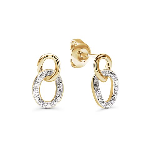 CHRIST Ohrringe aus 585 Gelbgold mit Diamanten, Oval mit Kettenglied.