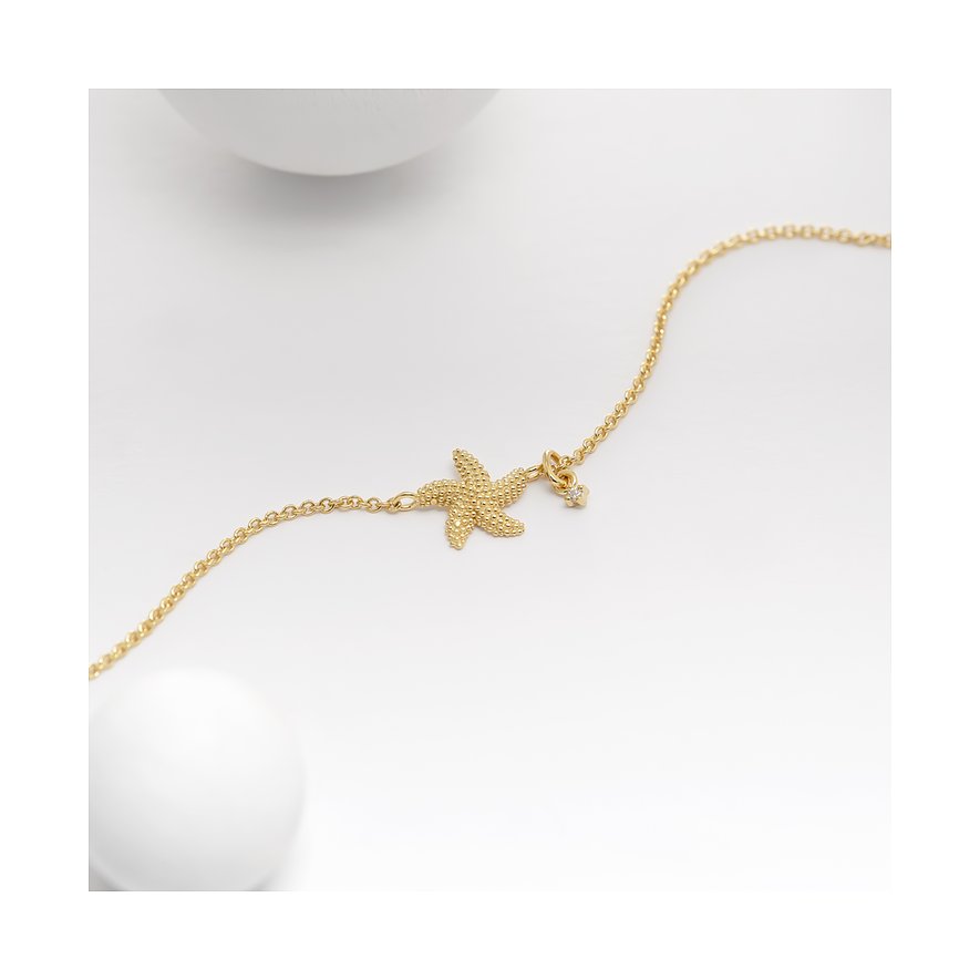 Guido Maria Kretschmer Armband aus goldfarbenem 925er Silber mit strukturiertem Seestern und kleinem Diamanten.