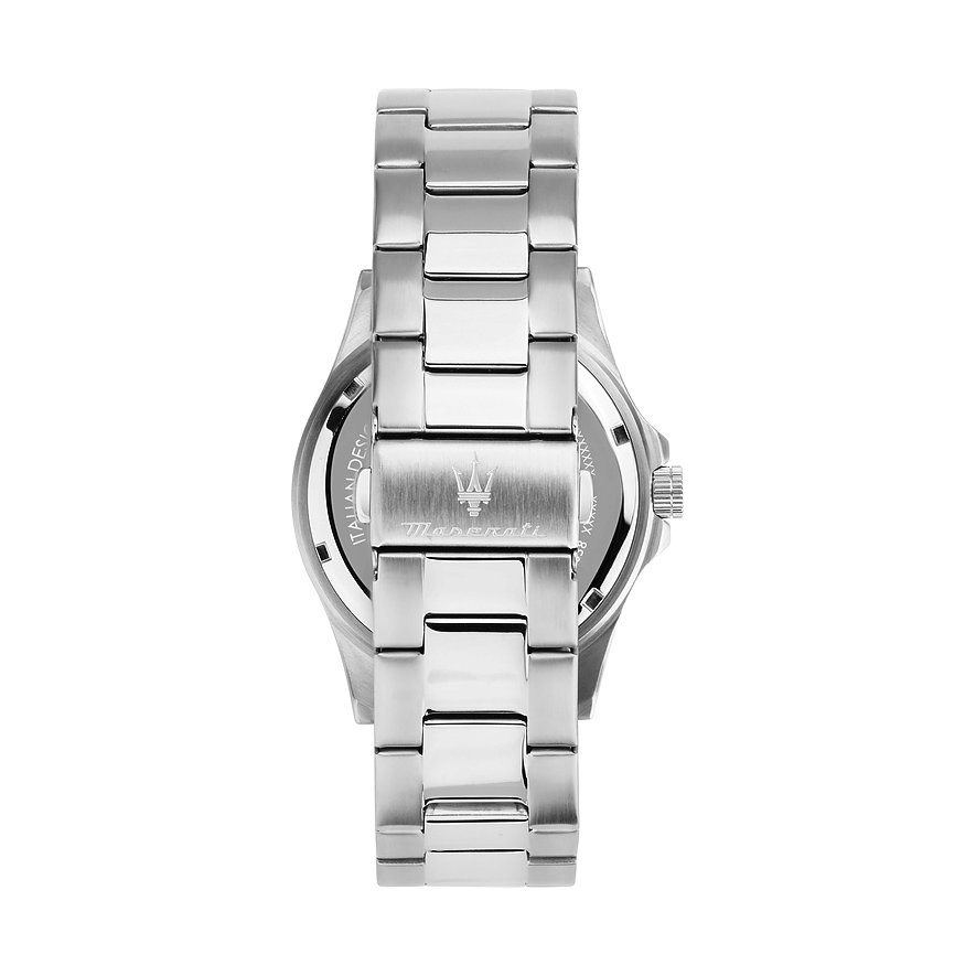 Maserati Herrenuhr mit Edelstahlgehäuse und Gliederarmband.