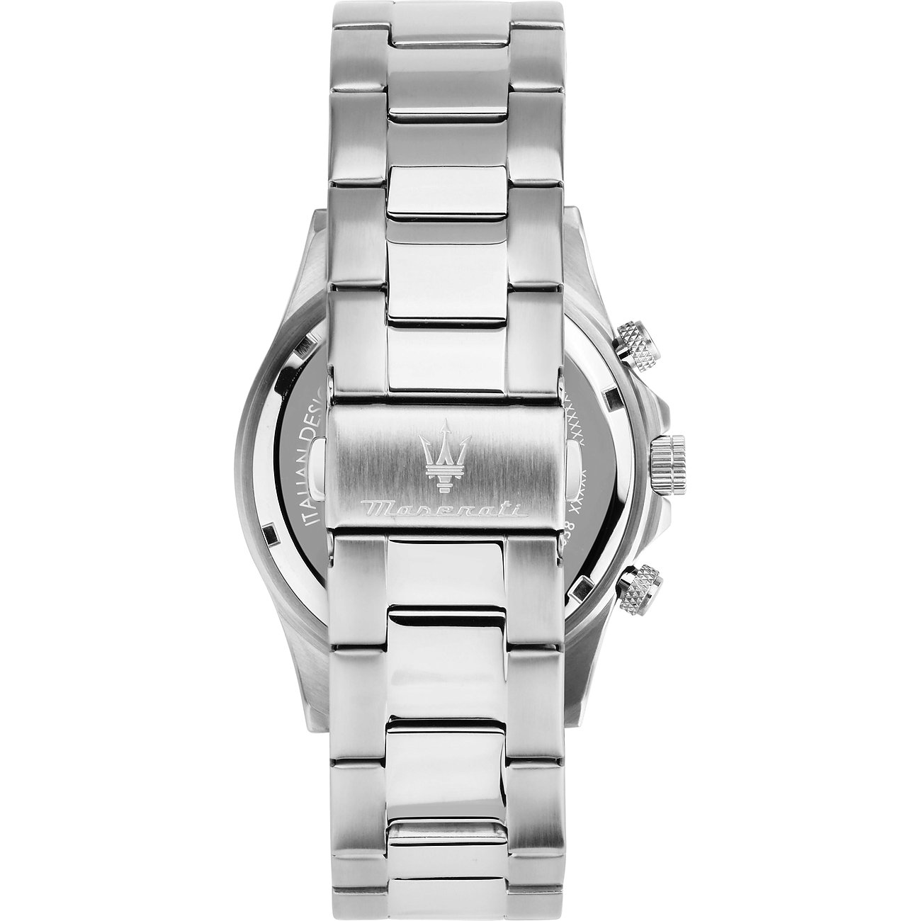 Maserati Herrenuhr mit Edelstahlgehäuse, silberfarbenes Gehäuse und Armband.