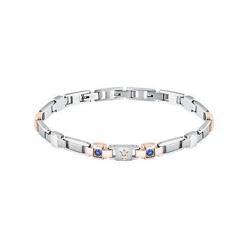 Maserati Armband aus Edelstahl, bicolor, mit blauen Saphiren.