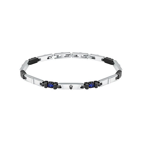 Maserati Armband aus Edelstahl mit blauen Saphiren und schwarzem Element.