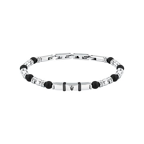 Bracelet Maserati en acier inoxydable avec agates noires et éléments argentés.