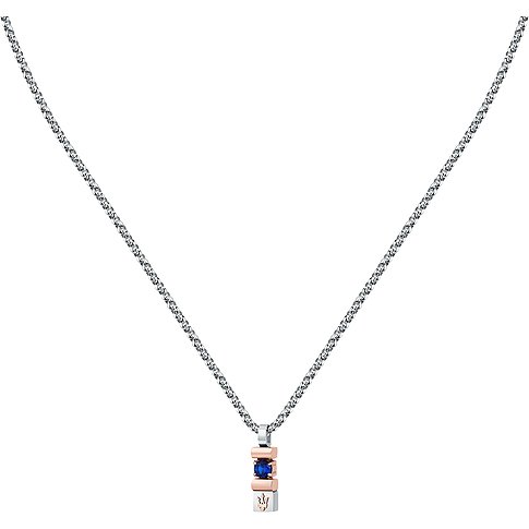 Maserati Halsschmuck aus Edelstahl mit Saphir und roséfarbenen Elementen.