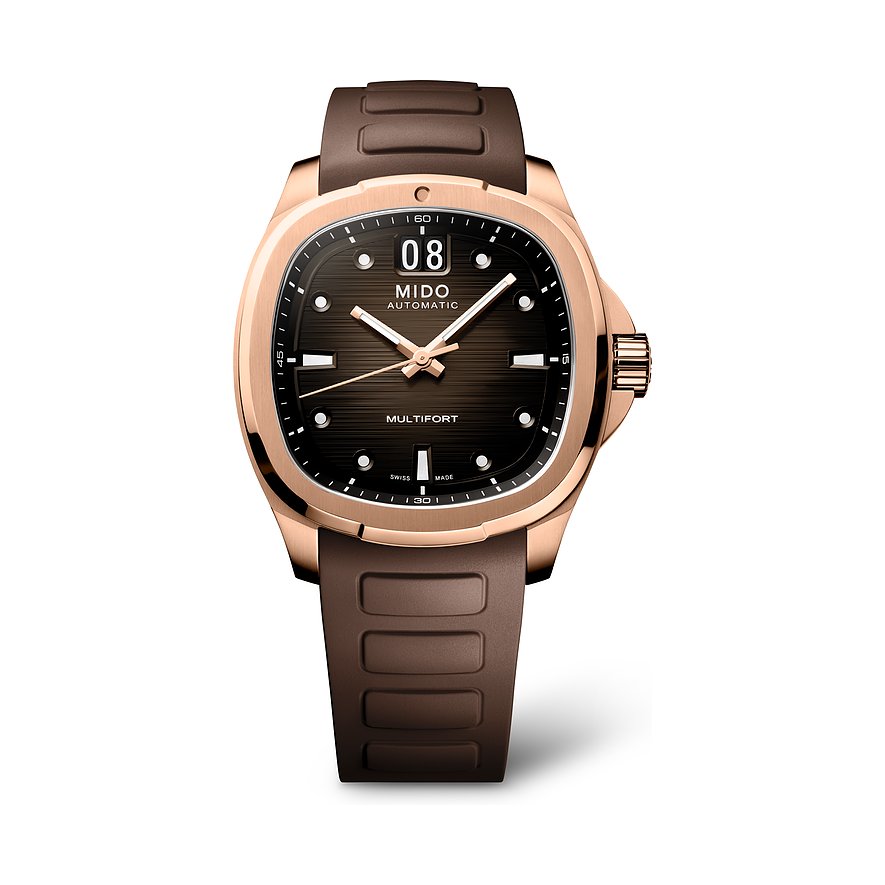 Mido Herrenuhr Multifort TV Big Date M0495263729100, Herren, Edelstahl, Armband: Kautschuk, Automatik, analog