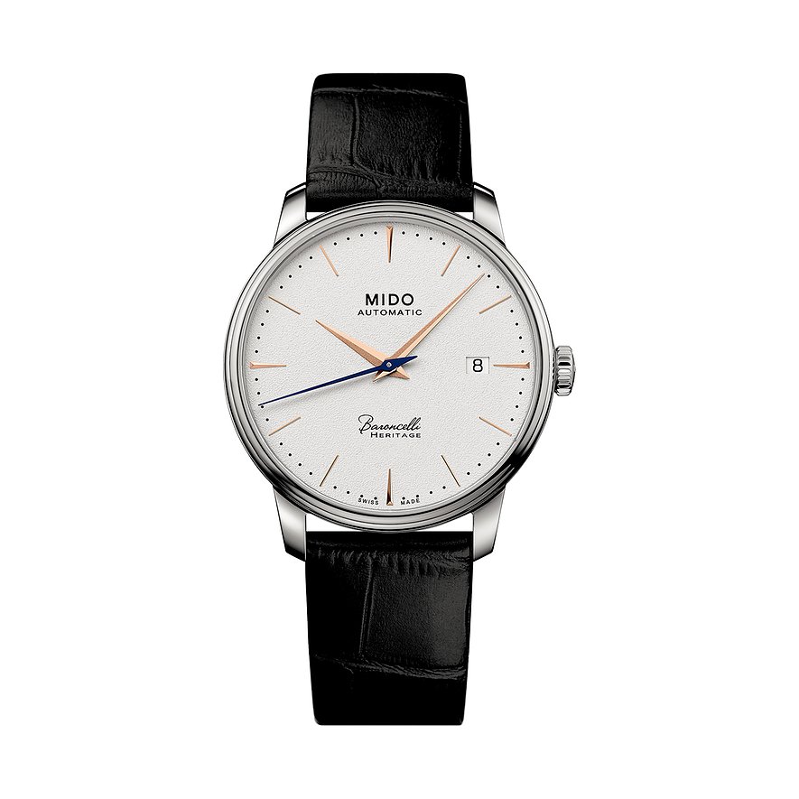 Mido Herrenuhr Baroncelli Heritage M0274071601100, Herren, Edelstahl, Armband: Kalbleder, Automatik, analog