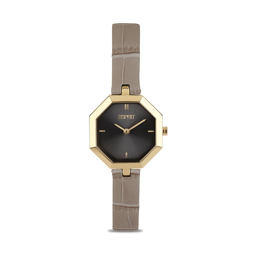 ESPRIT Damenuhr EDGY, Damen, Edelstahl, Armband: Leder, Quarz, analog