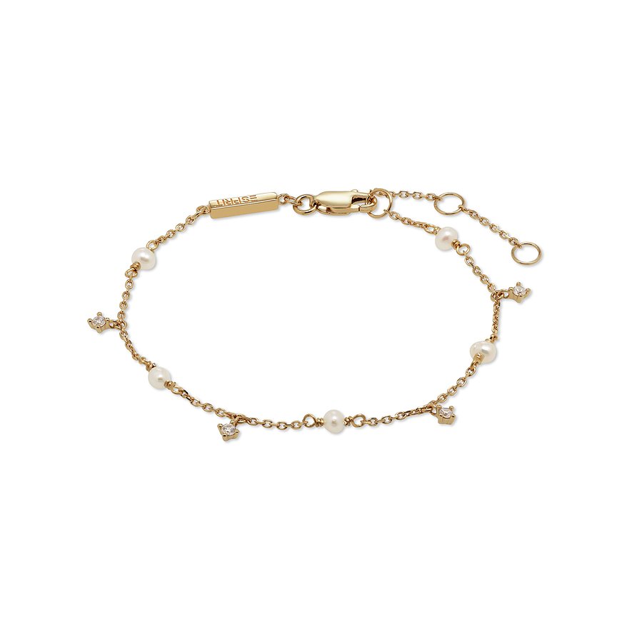 ESPRIT Armband GLOSSY PEARLS, Zirkon, synthetisch, Damen, 925er Silber, Perle, Perle, gold, Verschluss: Karabiner