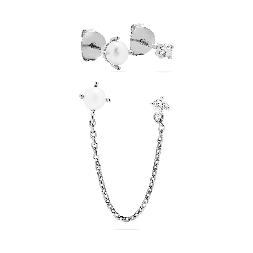 ESPRIT Schmuck-Set GLOSSY PEARLS, Zirkon, synthetisch, Damen, 925er Silber, Perle, Perle, silber