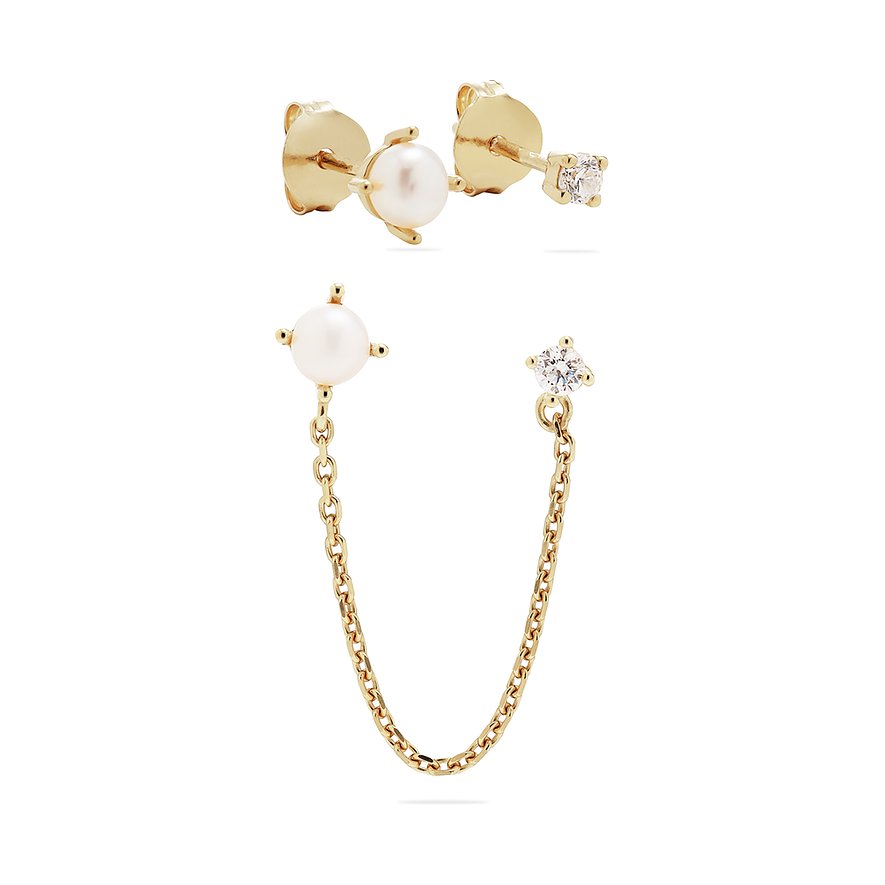 ESPRIT Schmuck-Set GLOSSY PEARLS, Zirkon, synthetisch, Damen, 925er Silber, Perle, Perle, gold