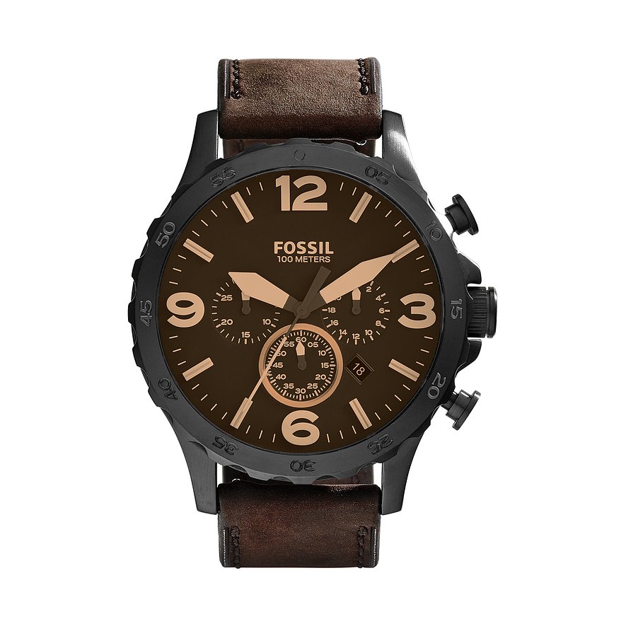2. Chance - Fossil Chronograph, Herren, Edelstahl, Armband: Leder, Quarz, analog