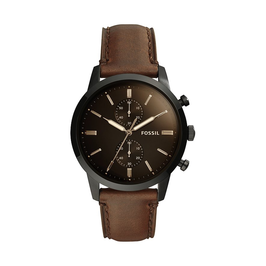 2. Chance - Fossil Chronograph, Herren, Edelstahl, Armband: Leder, Quarz, analog