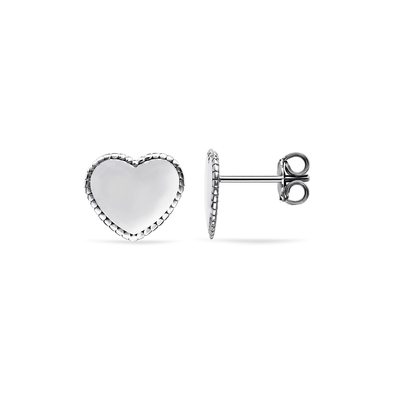 FAVS Ohrstecker aus 925er Silber mit Herzform und Perlenrand.