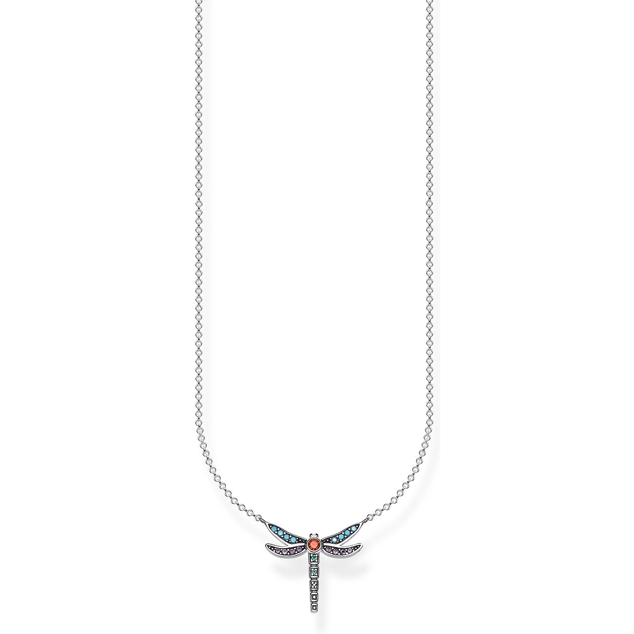 Thomas Sabo Kette aus 925er Silber mit Libellen-Anhänger und bunten Steinen.
