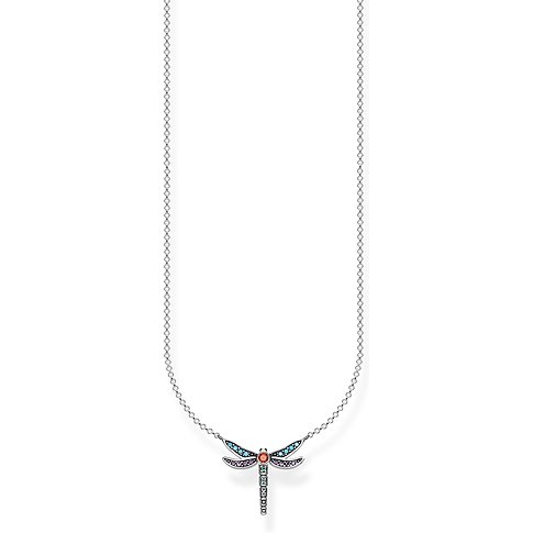 Thomas Sabo Kette aus 925er Silber mit Libellen-Anhänger und bunten Steinen.