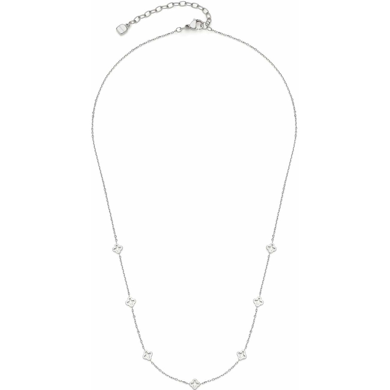 Collana Leonardo in acciaio inossidabile con ciondoli a quadrifoglio.