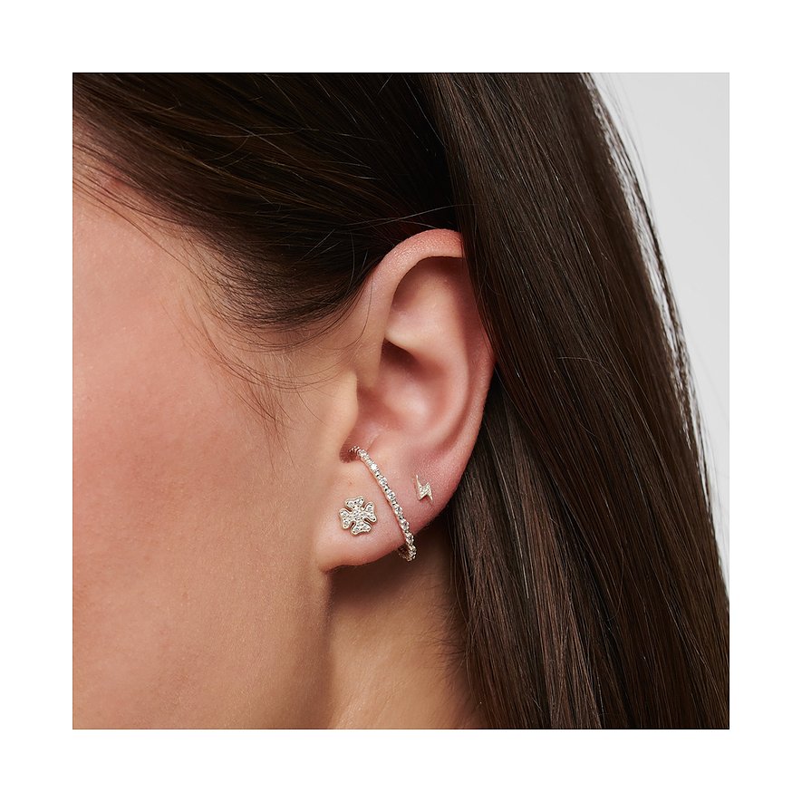 Thomas Sabo Ohrringe aus 925er Silber mit weißen Zirkonia in Blumen- und Blitzform.