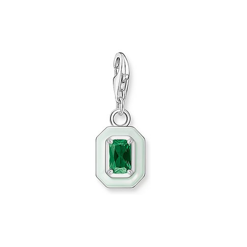 Thomas Sabo Anhänger aus 925er Silber mit grünen Glasstein und Karabinerverschluss.